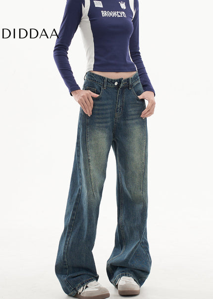 Beige Draped Design Wide-Leg Jeans Women’s Spring 2025 - Women’s Jeans