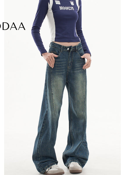 Beige Draped Design Wide-Leg Jeans Women’s Spring 2025 - Women’s Jeans