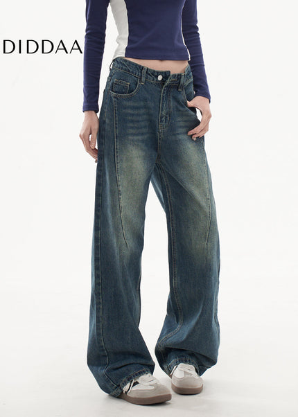 Beige Draped Design Wide-Leg Jeans Women’s Spring 2025 - Women’s Jeans