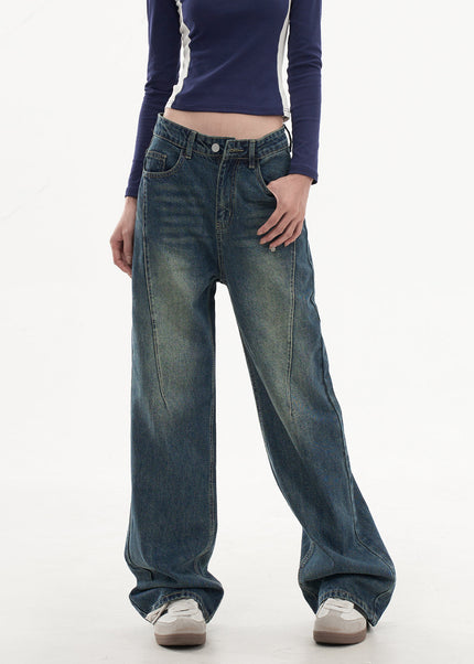 Beige Draped Design Wide-Leg Jeans Women’s Spring 2025 - Women’s Jeans