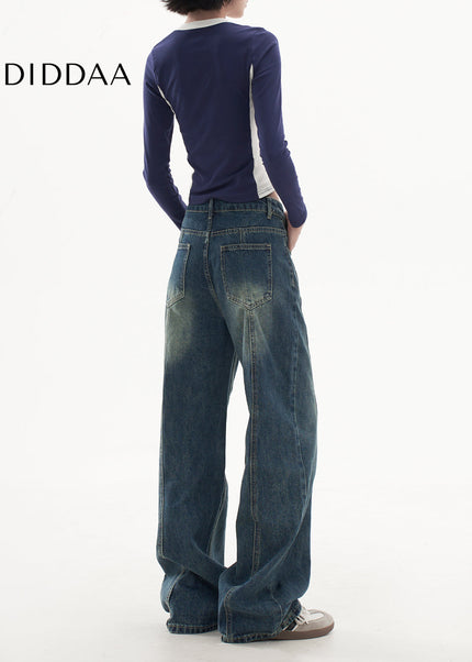 Beige Draped Design Wide-Leg Jeans Women’s Spring 2025 - Women’s Jeans