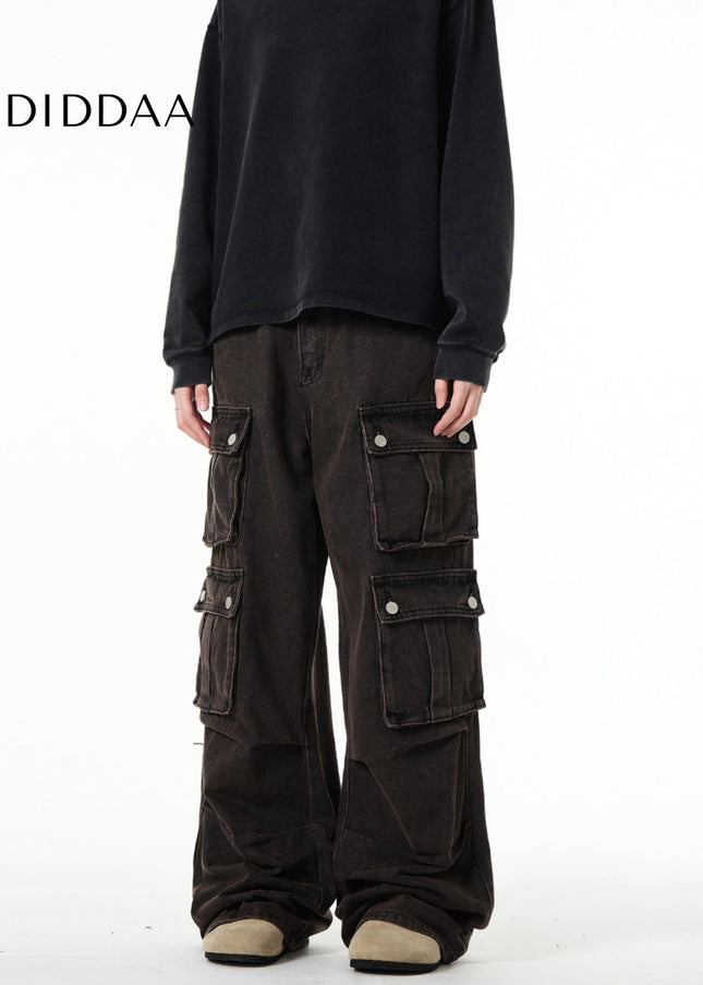 Beige Heavyweight Multi-Pocket Cargo Jeans Men - Men’s Jeans