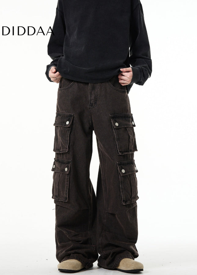 Beige Heavyweight Multi-Pocket Cargo Jeans Men - Men’s Jeans