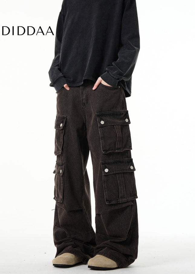 Beige Heavyweight Multi-Pocket Cargo Jeans Men - Men’s Jeans