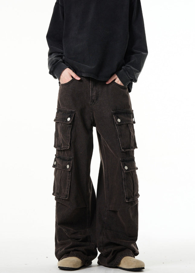 Beige Heavyweight Multi-Pocket Cargo Jeans Men - Men’s Jeans
