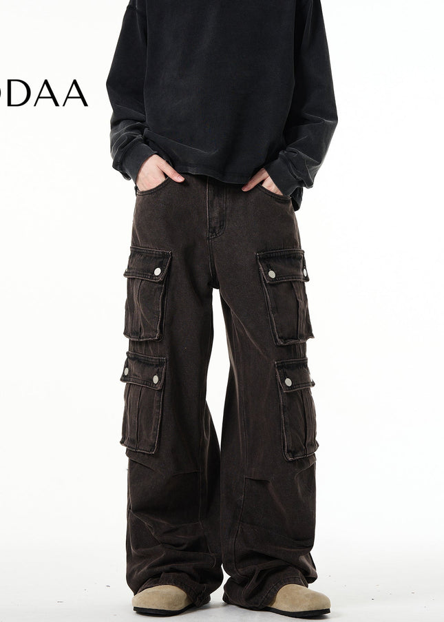 Beige Heavyweight Multi-Pocket Cargo Jeans Men - XS / Black - Men’s Jeans