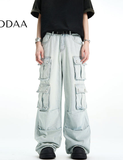 Beige Heavyweight Multi-Pocket Cargo Jeans Men - XS / Light Blue - Men’s Jeans