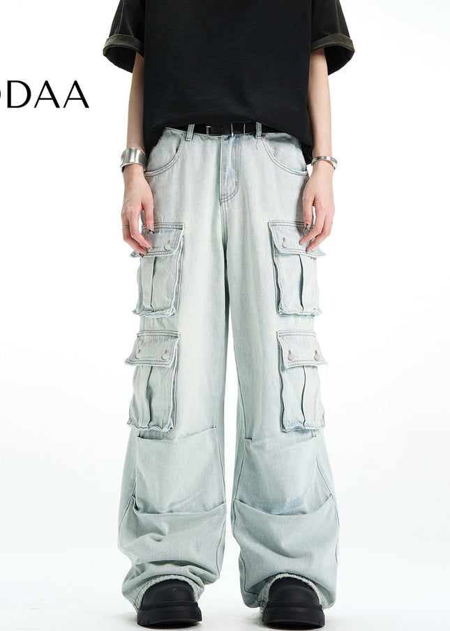 Beige Heavyweight Multi-Pocket Cargo Jeans Men - XS / Light Blue - Men’s Jeans