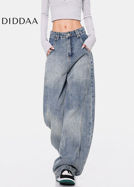 Beige High Waist Deconstructed Bamboo Wide-Leg Pants - Women’s Jeans
