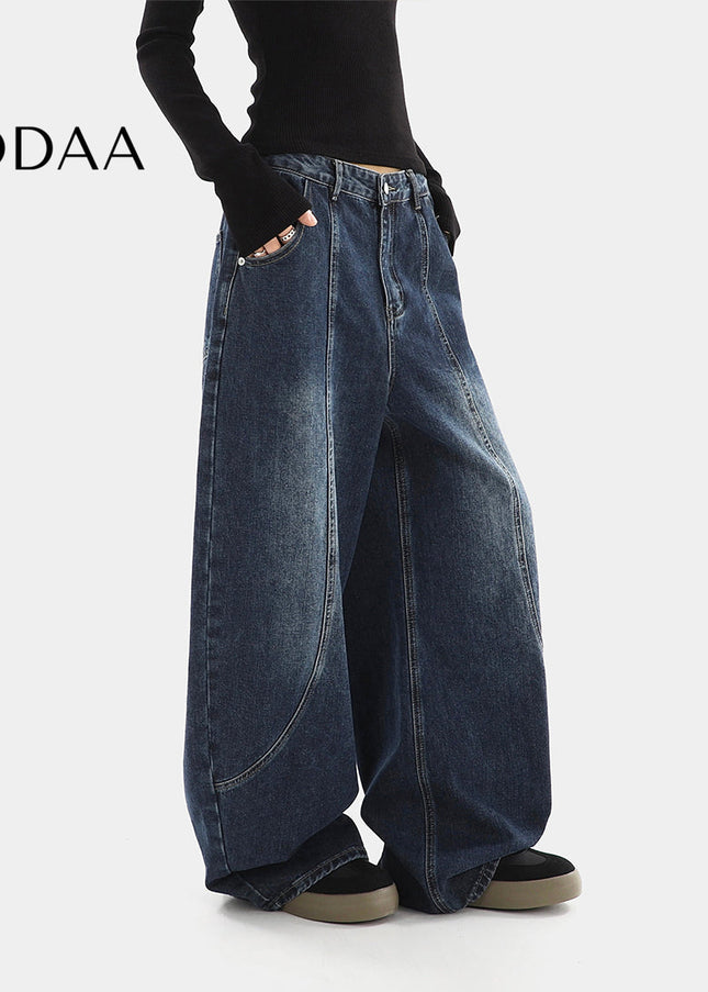 Beige High Waist Scimitar Jeans Women’s Loose Drape Trousers - S / Dark Blue - Women’s Jeans