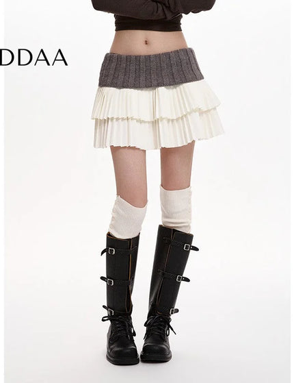 Beige High-Waisted Pleated Knitted Skirt Women’s Autumn Winter 2024 - S / Grey - Skirts