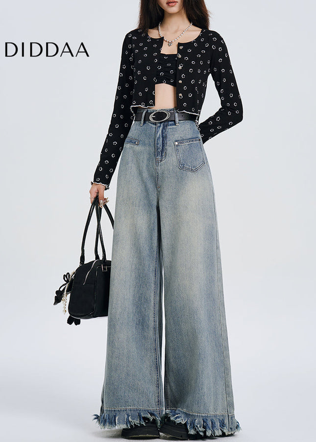 Beige High-Waisted Retro Flabby Wide-Leg Pants - Women’s Jeans