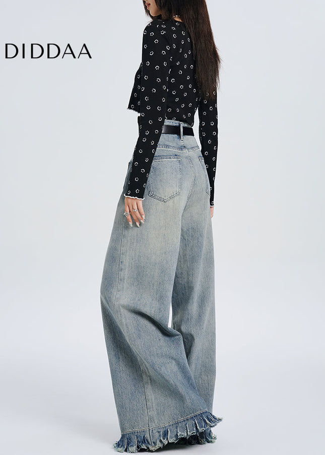 Beige High-Waisted Retro Flabby Wide-Leg Pants - Women’s Jeans