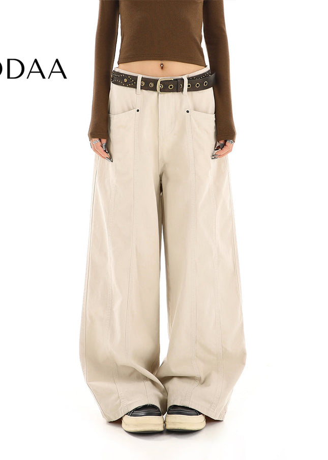 Beige High-Waisted Straight-Leg Cargo Jeans - S / Apricot - Women’s Jeans