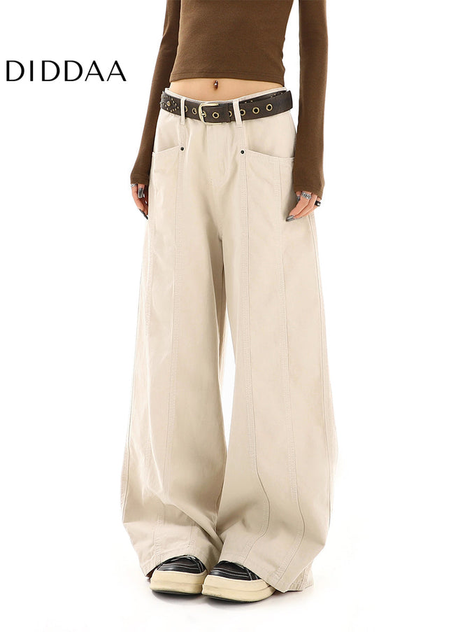Beige High-Waisted Straight-Leg Cargo Jeans - Women’s Jeans