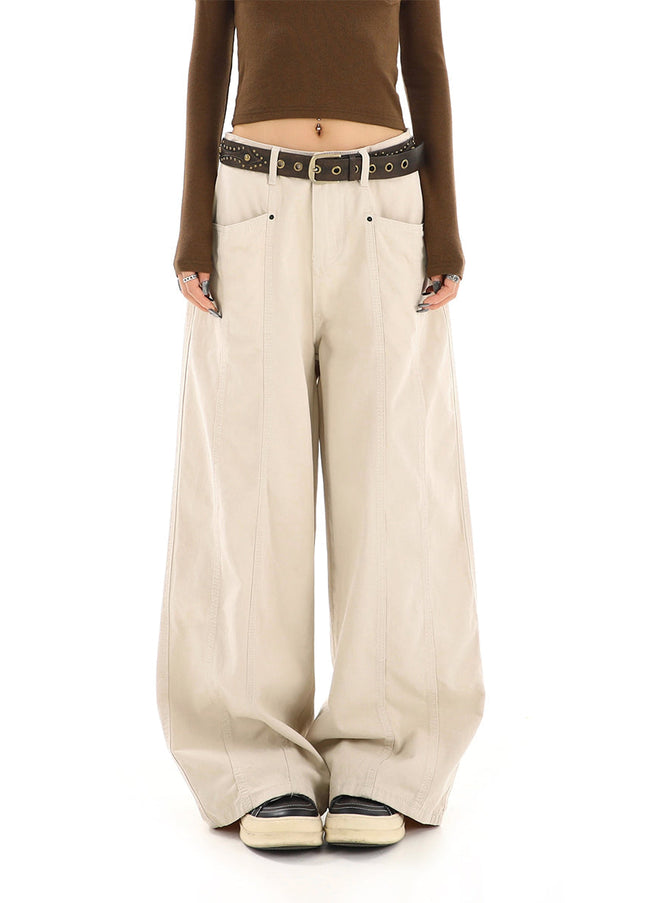 Beige High-Waisted Straight-Leg Cargo Jeans - Women’s Jeans