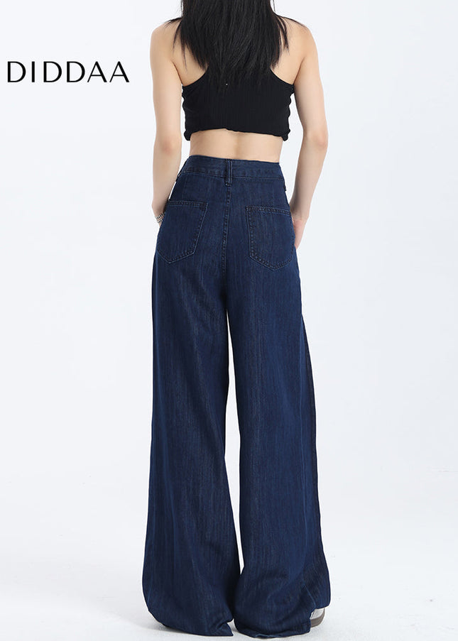 Beige High-Waisted Vintage Tencel Wide-Leg Pants - Women’s Jeans