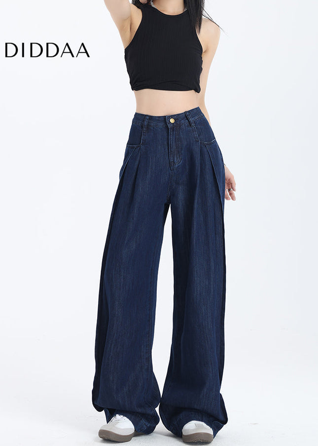 Beige High-Waisted Vintage Tencel Wide-Leg Pants - Women’s Jeans