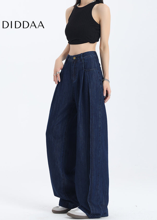 Beige High-Waisted Vintage Tencel Wide-Leg Pants - Women’s Jeans