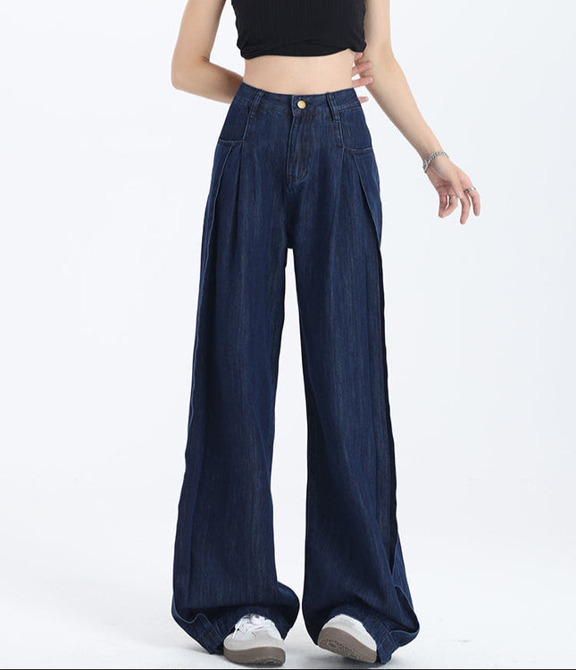 Beige High-Waisted Vintage Tencel Wide-Leg Pants - Women’s Jeans