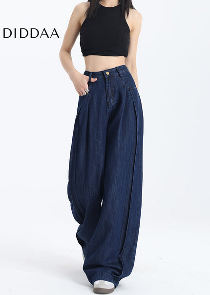 Beige High-Waisted Vintage Tencel Wide-Leg Pants - Women’s Jeans