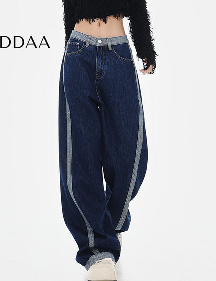 Beige Leopard Print High-Waisted Baggy Jeans - S / Dark Blue - Women’s Jeans