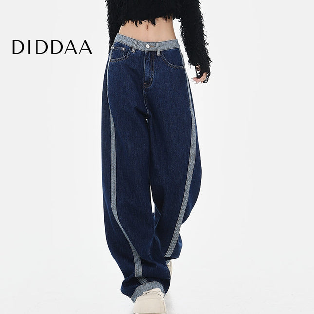 Beige Leopard Print High-Waisted Baggy Jeans - S / Dark Blue - Women’s Jeans