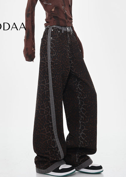 Beige Leopard Print High-Waisted Baggy Jeans - S / Leopard - Women’s Jeans
