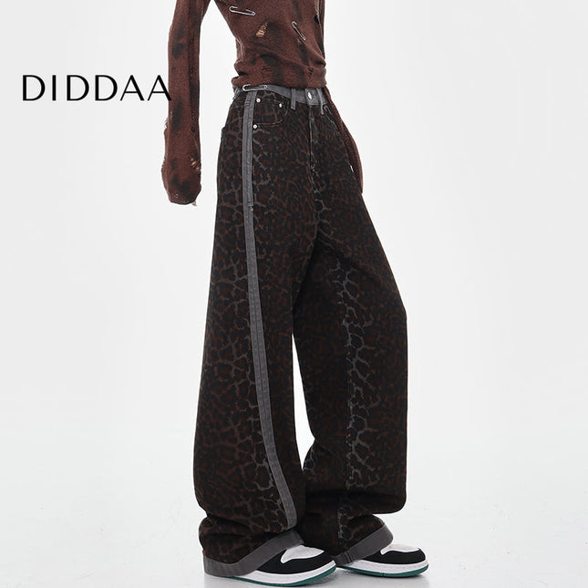 Beige Leopard Print High-Waisted Baggy Jeans - S / Leopard - Women’s Jeans