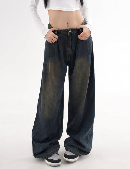 Beige Loose Drap Casual Wide-Leg Jeans for Women - Women’s Jeans