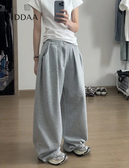 Beige Loose Fit Baggy Sweatpants Women Y2K Streetwear - Grey / S - Unisex Sweatpants