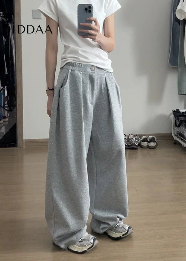Beige Loose Fit Baggy Sweatpants Women Y2K Streetwear - Grey / S - Unisex Sweatpants