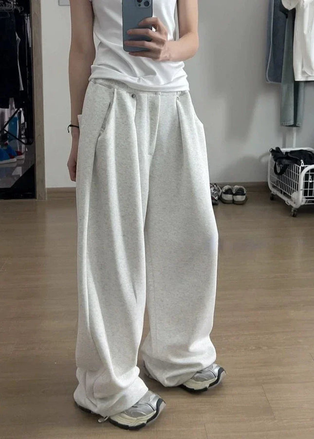 Beige Loose Fit Baggy Sweatpants Women Y2K Streetwear - Light Grey / S - Unisex Sweatpants