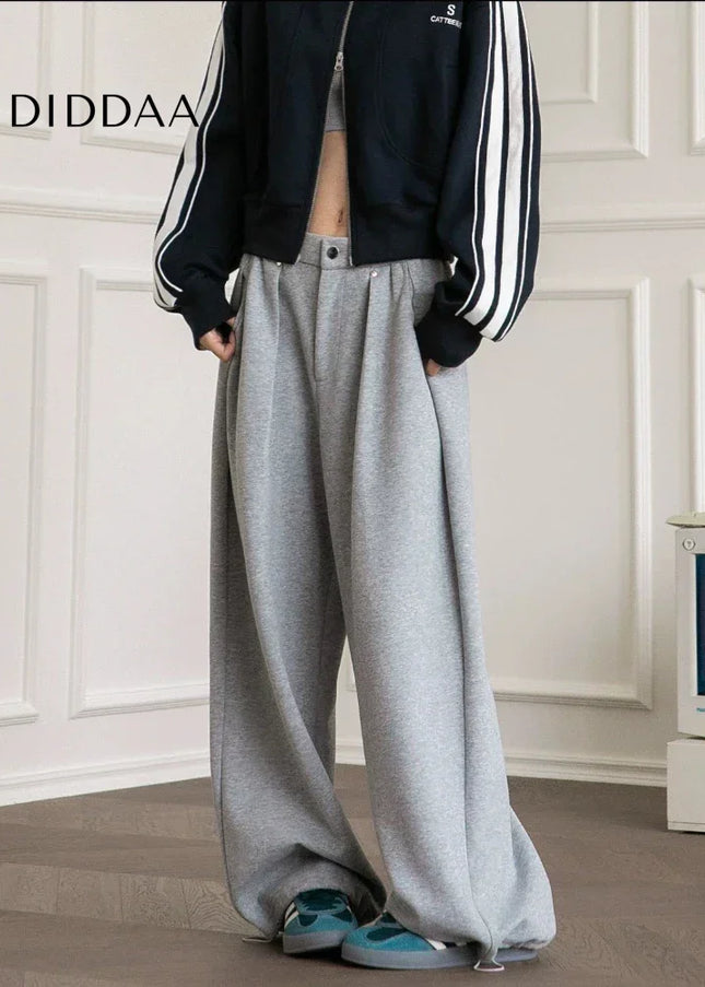 Beige Loose Fit Baggy Sweatpants Women Y2K Streetwear - Unisex Sweatpants