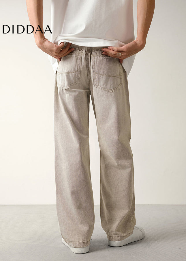 Beige Loose Fit Beaded Canvas Jeans for Men - Men’s Jeans