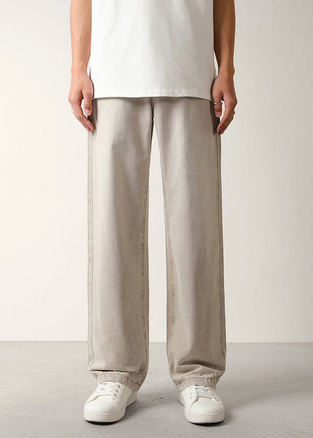 Beige Loose Fit Beaded Canvas Jeans for Men - Men’s Jeans