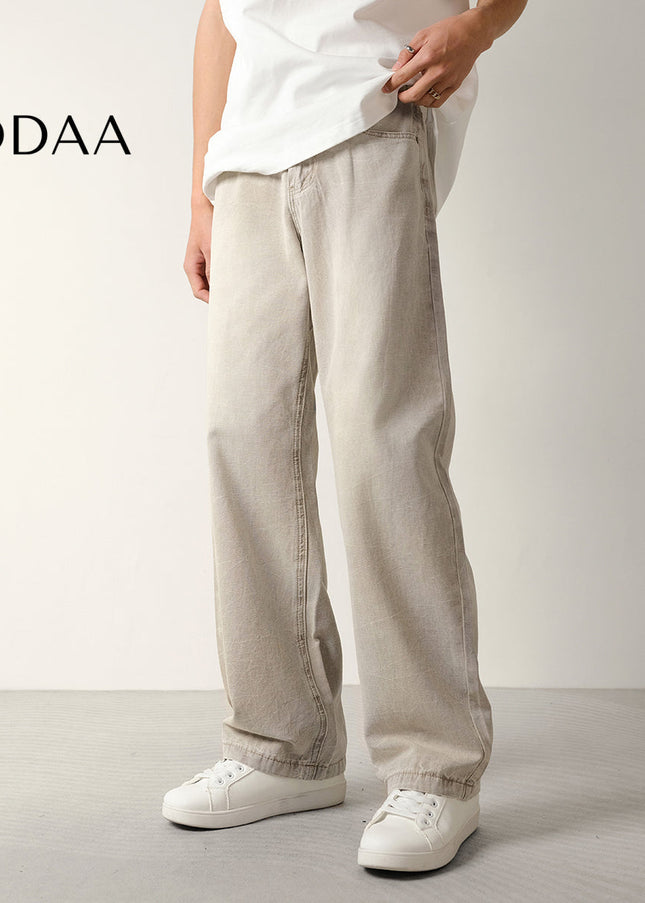 Beige Loose Fit Beaded Canvas Jeans for Men - S / Khaki - Men’s Jeans