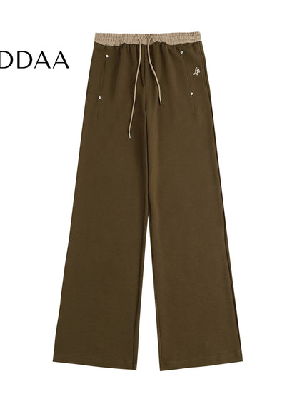 Beige Loose Fit Contrast Stitching Wide Leg Sweatpants - S / Brown - Unisex Sweatpants