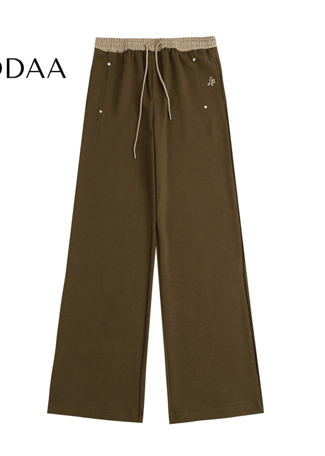 Beige Loose Fit Contrast Stitching Wide Leg Sweatpants - S / Brown - Unisex Sweatpants