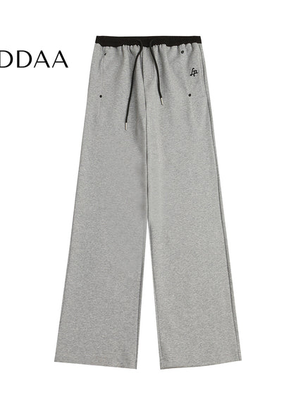 Beige Loose Fit Contrast Stitching Wide Leg Sweatpants - S / Grey - Unisex Sweatpants