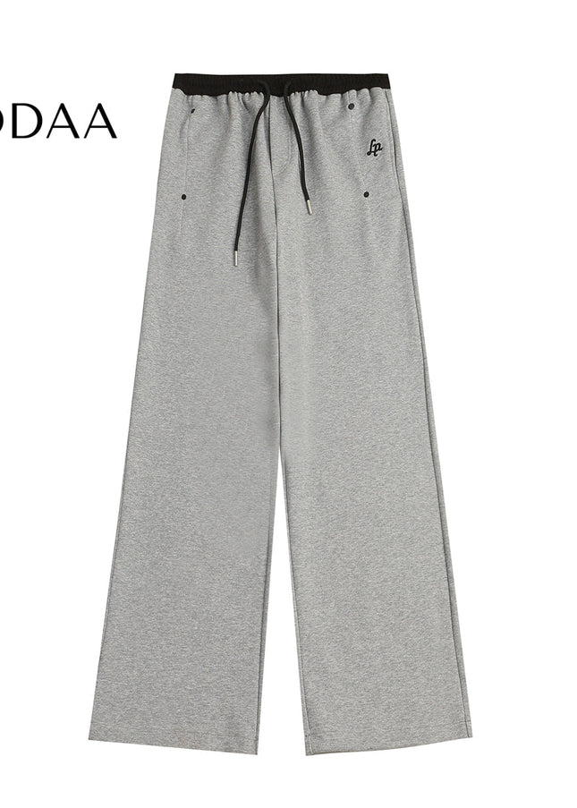 Beige Loose Fit Contrast Stitching Wide Leg Sweatpants - S / Grey - Unisex Sweatpants