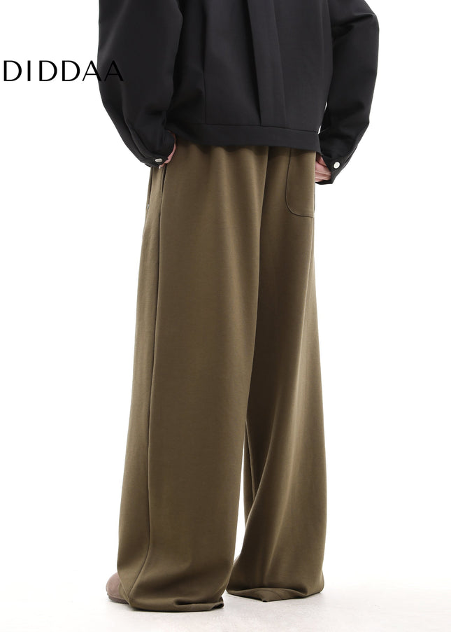 Beige Loose Fit Contrast Stitching Wide Leg Sweatpants - Unisex Sweatpants