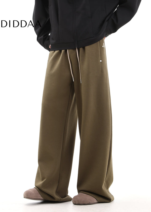 Beige Loose Fit Contrast Stitching Wide Leg Sweatpants - Unisex Sweatpants