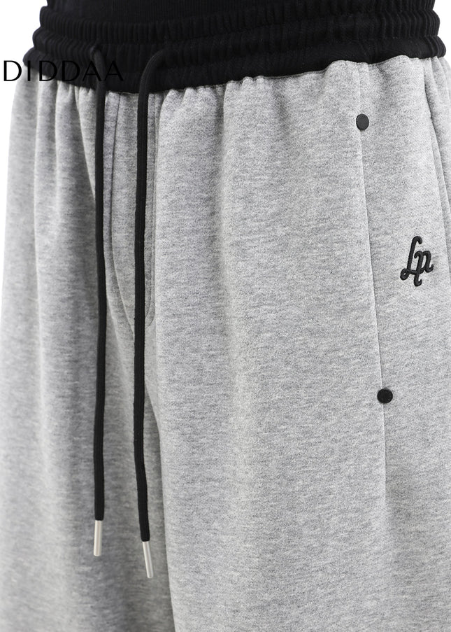 Beige Loose Fit Contrast Stitching Wide Leg Sweatpants - Unisex Sweatpants