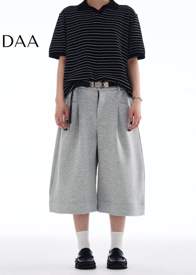 Beige Loose Fit Cropped Wide-leg Pants for Men and Women - S / Grey - Unisex Sweatpants