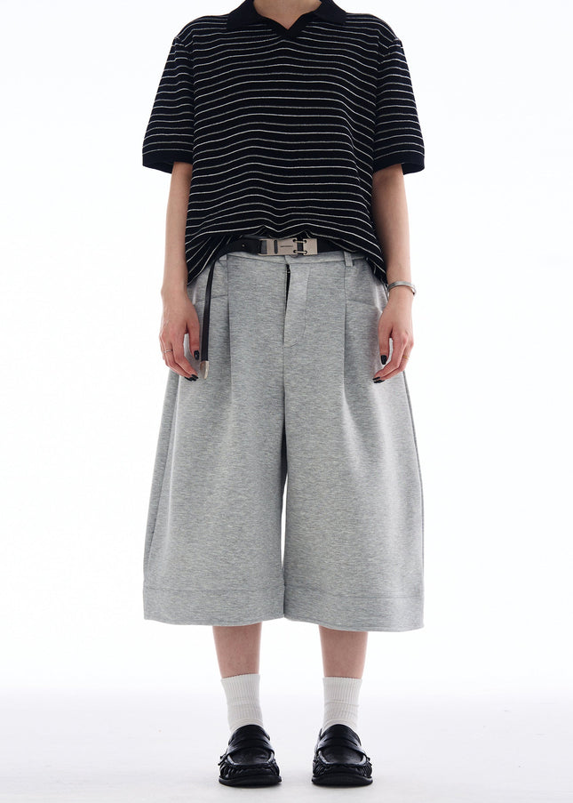 Beige Loose Fit Cropped Wide-leg Pants for Men and Women - Unisex Sweatpants