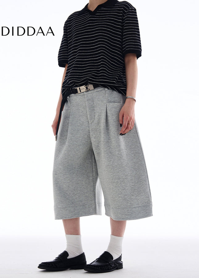 Beige Loose Fit Cropped Wide-leg Pants for Men and Women - Unisex Sweatpants