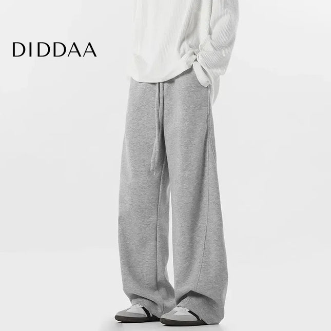 Beige Loose Fit Draped American Style Straight-Leg Pants - Unisex Sweatpants