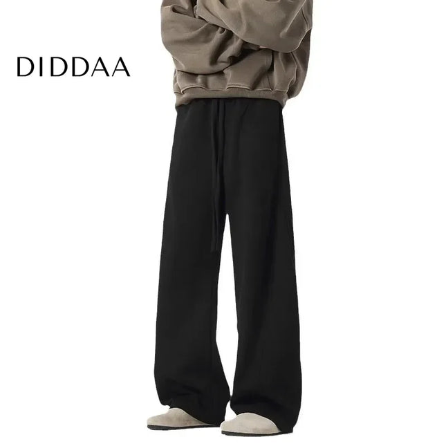 Beige Loose Fit Draped American Style Straight-Leg Pants - Unisex Sweatpants