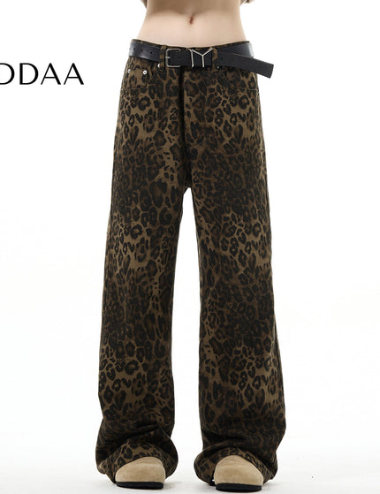 Beige Loose Fit Leopard Print Straight Leg Jeans - XS / Leopard - Men’s Jeans